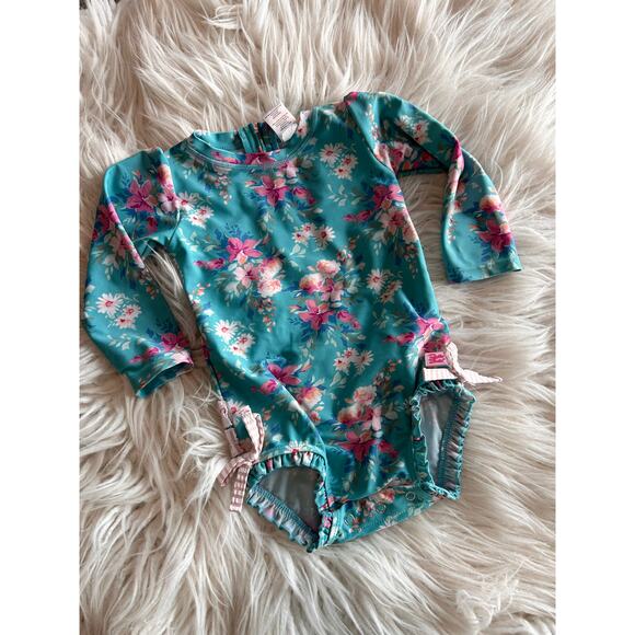Ruffle Butts Baby Toddler Girl Long Sleeve Upf50+ One Piece Rash 18 to 24 Months - Picture 3 of 10